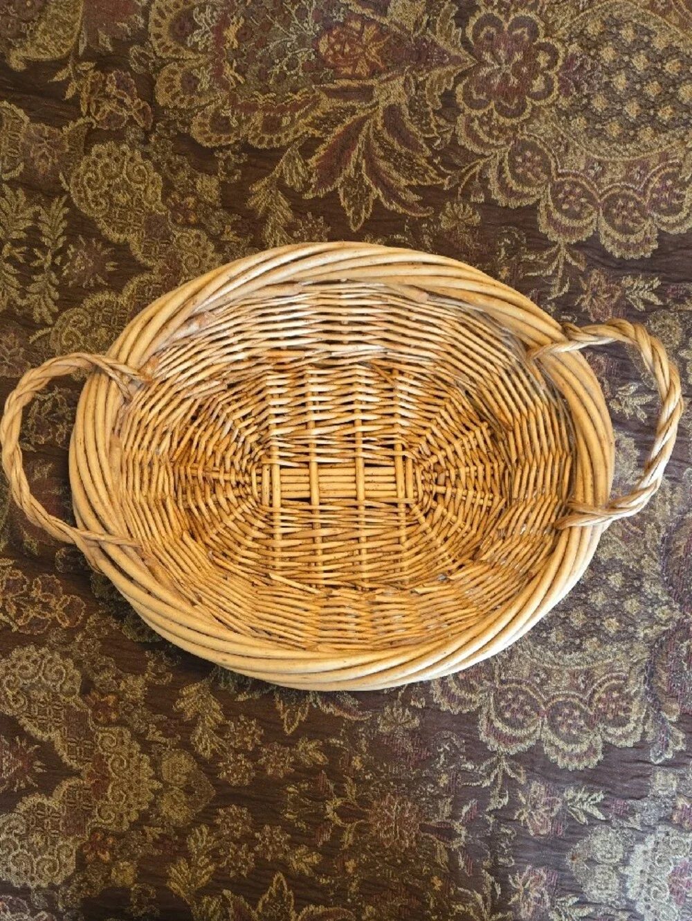 Natural Tan Color Sturdy Oval Woven Basket with Dual Handles